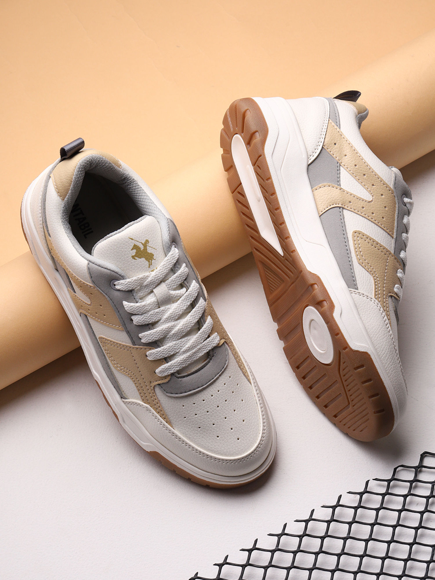 Buy Cantabil Men White Beige Block Comfortable Casual Sneakers