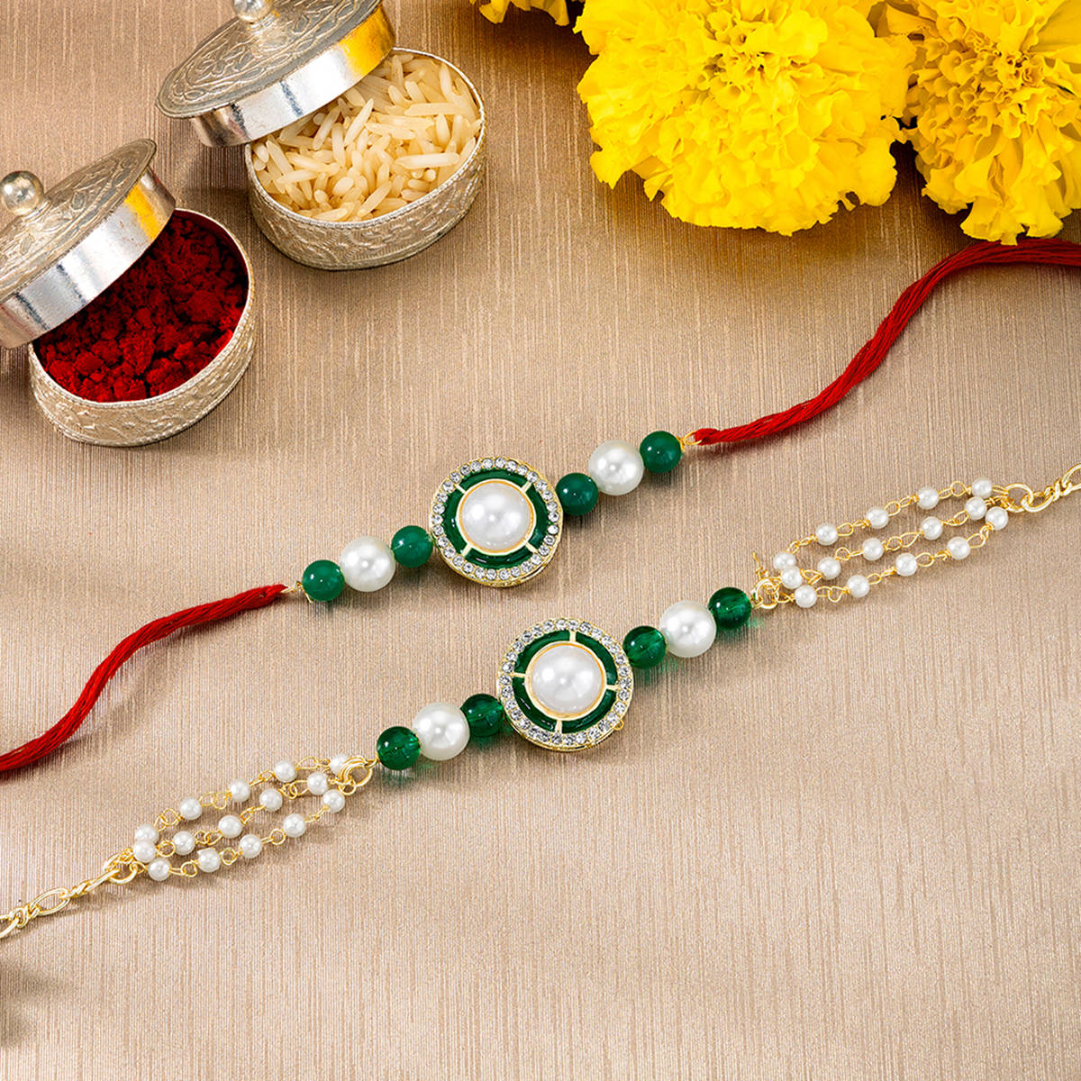 Peora Traditional Legacy of Rakshabandhan with Pearl Rakhi for Bhaiya Bhabhi