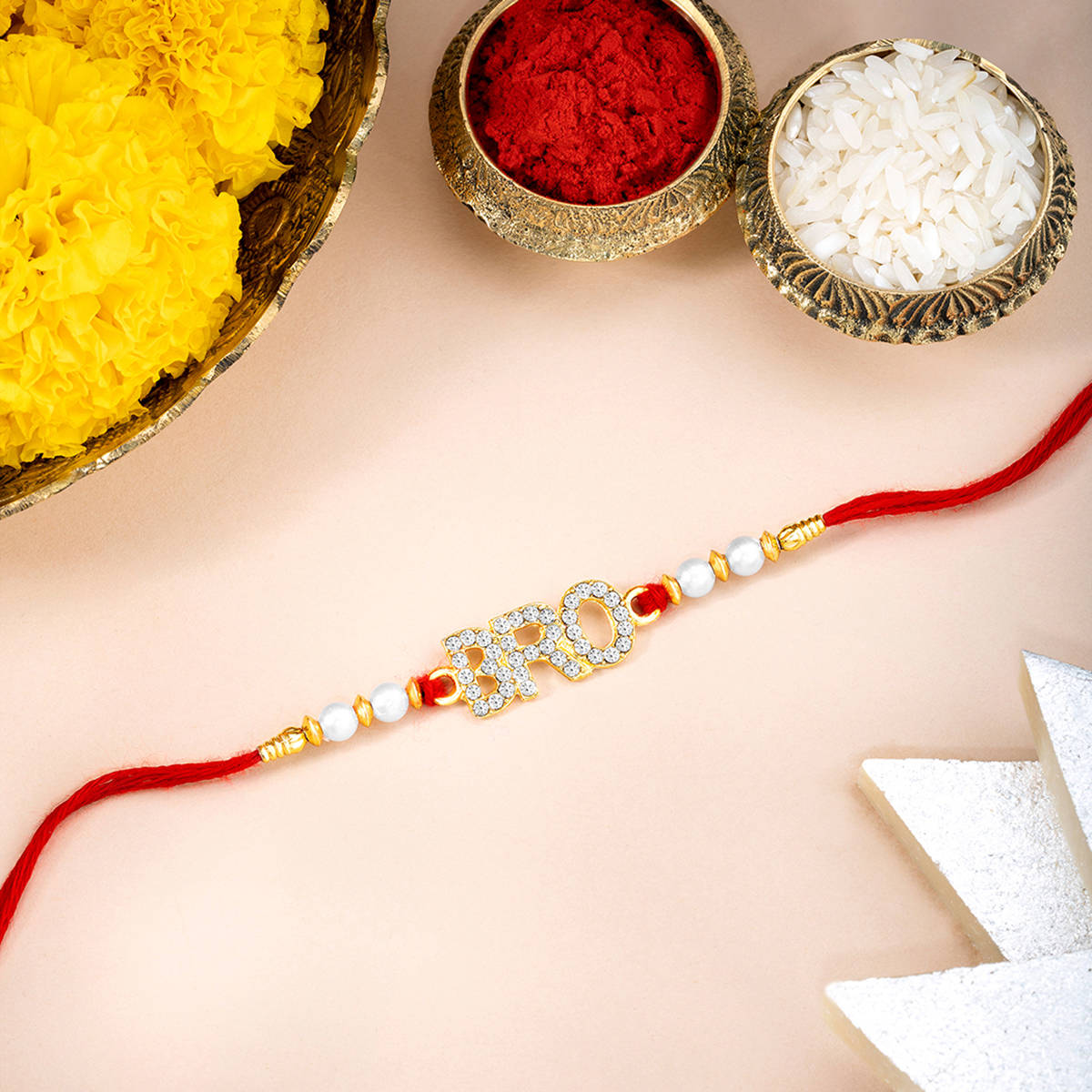 Peora Bro Rakhi For Brother With Roli Chawal & Rakshabandhan Greeting Card