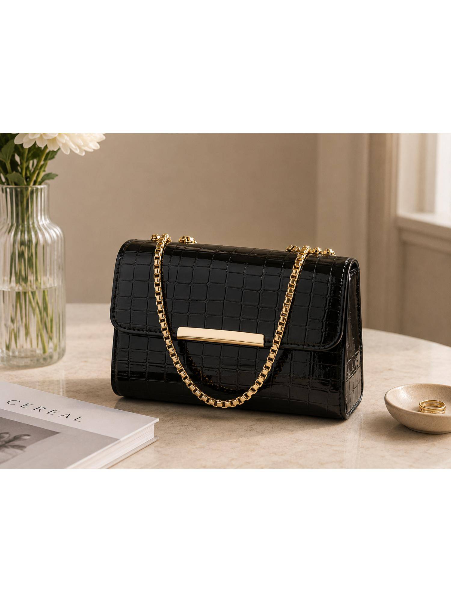 FARGO Croco Vegan Women's Handbag - Black (M)