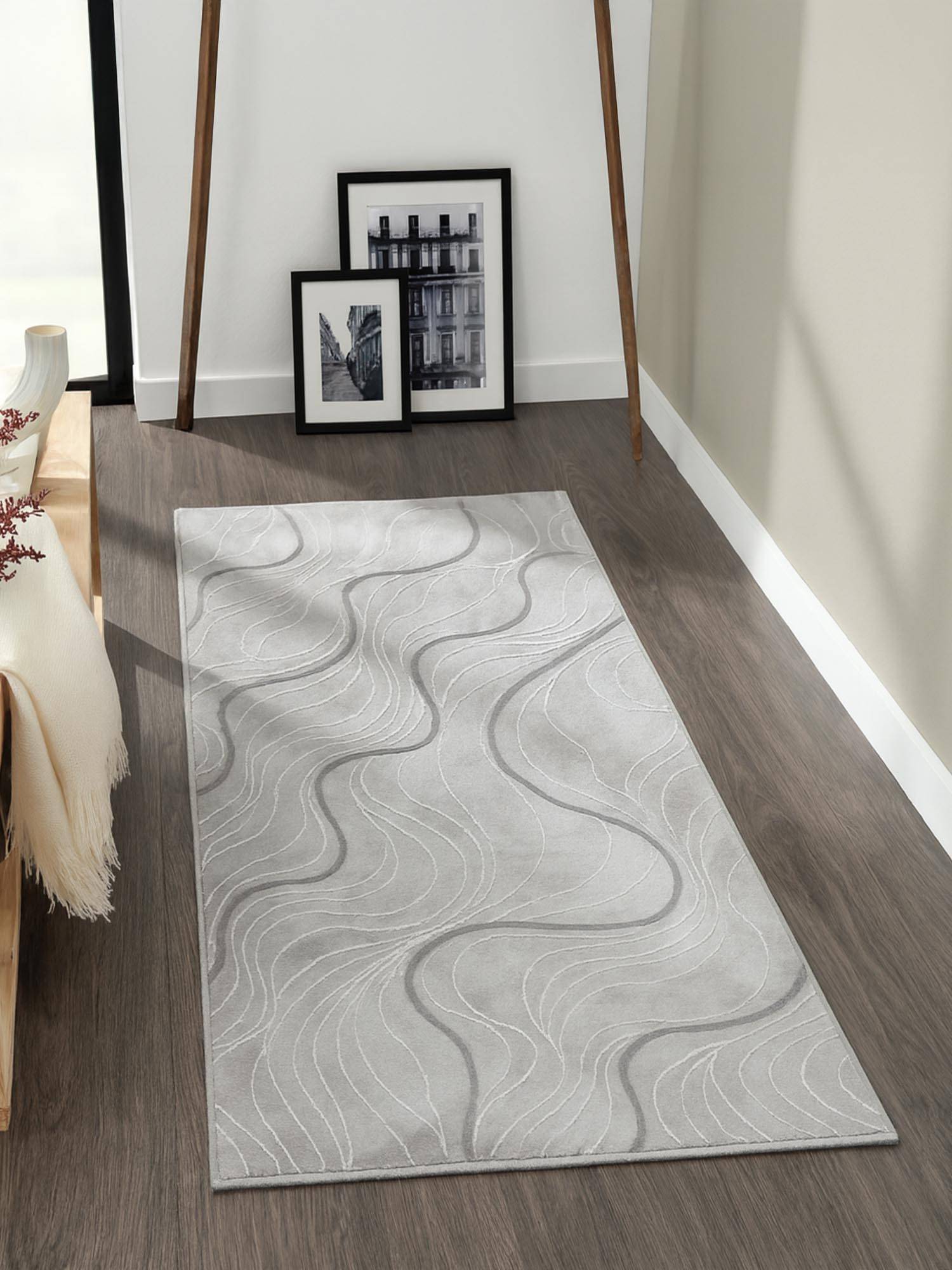 OBSESSIONS Stripes Polyester Runner, 2x5 Feet Grey