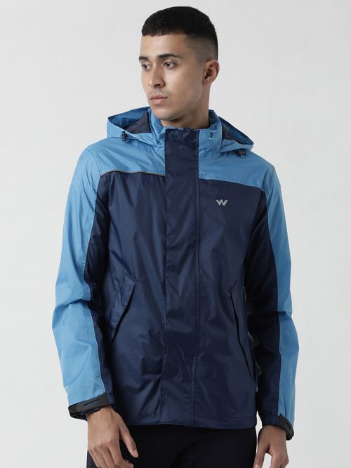 Wildcraft Men Navy Blue Polyester Colorblock Rain Jacket (L)