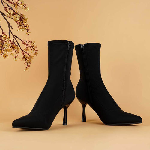 Buy London Rag Black Solid Mid Heel Sock Chelsea Boots Online