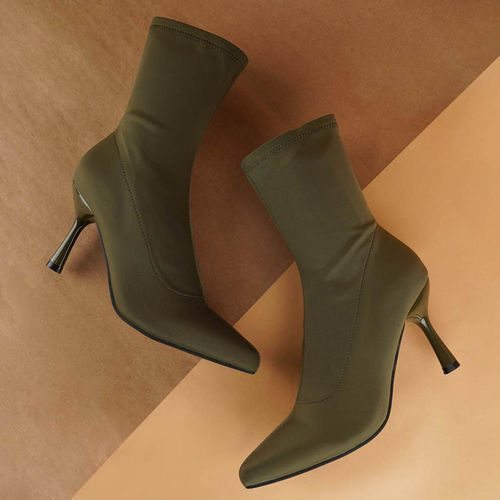 Buy London Rag Grey Solid Mid Heel Sock Chelsea Boots Online