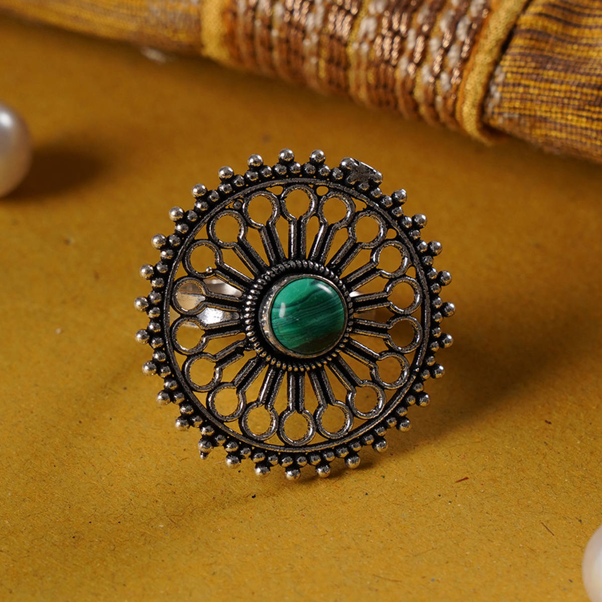 SHOSHAA Gold-plated Green Handcrafted Ring