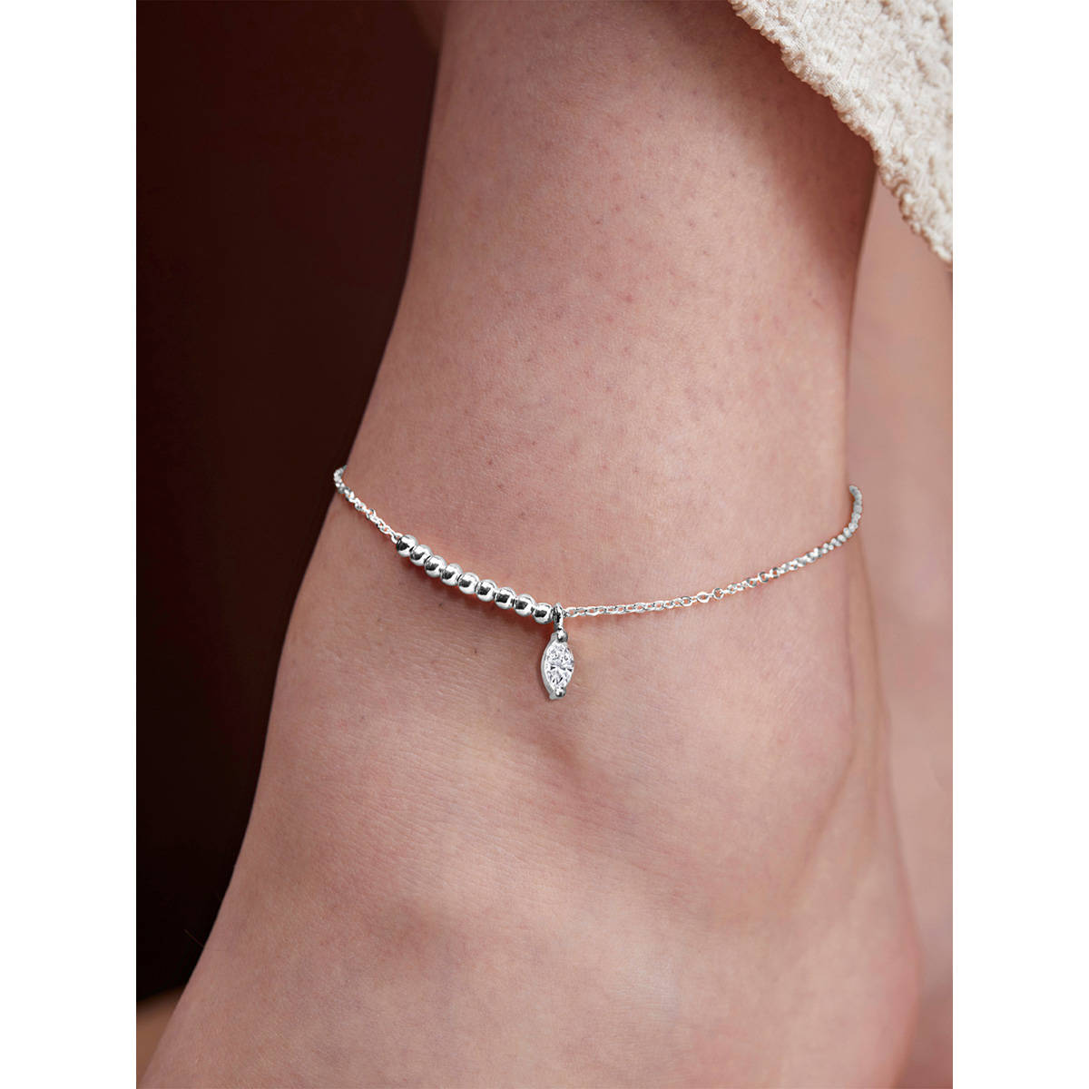MINUTIAE Silver-Plated Motif Chain Anklet for Womens & Girls (M)