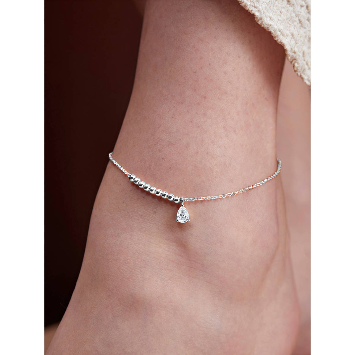 MINUTIAE Silver-Plated Motif Chain Anklet for Womens & Girls (M)