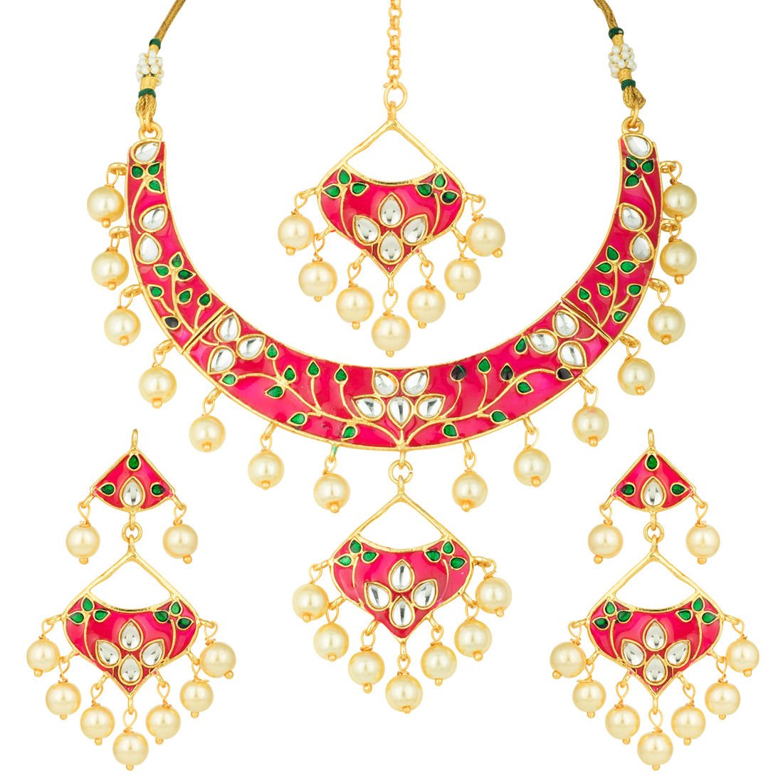 Peora Traditional Gold Plated Black Kundan Meenakari Necklace