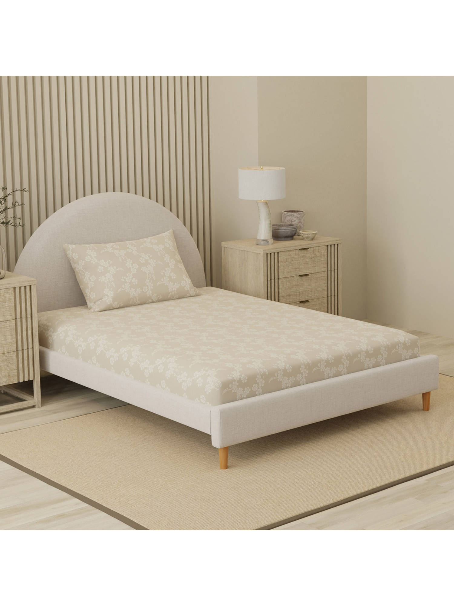 Boutique Living Cottage Garden Beige Floral Single Bedsheet With Pillow Cover
