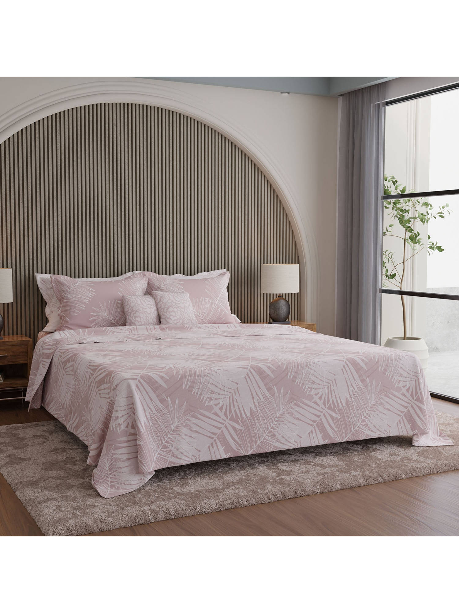 Boutique Living Luxe Loom Weavers Galore Pink Printed King Bedsheet With Pillow Covers