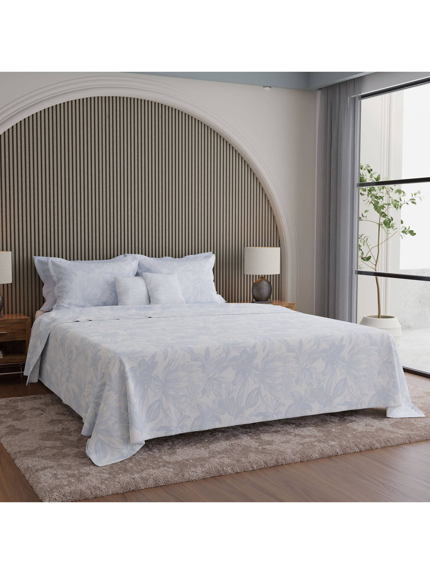 Boutique Living Luxe Loom Weavers Galore Blue Floral King Bedsheet With Pillow Covers