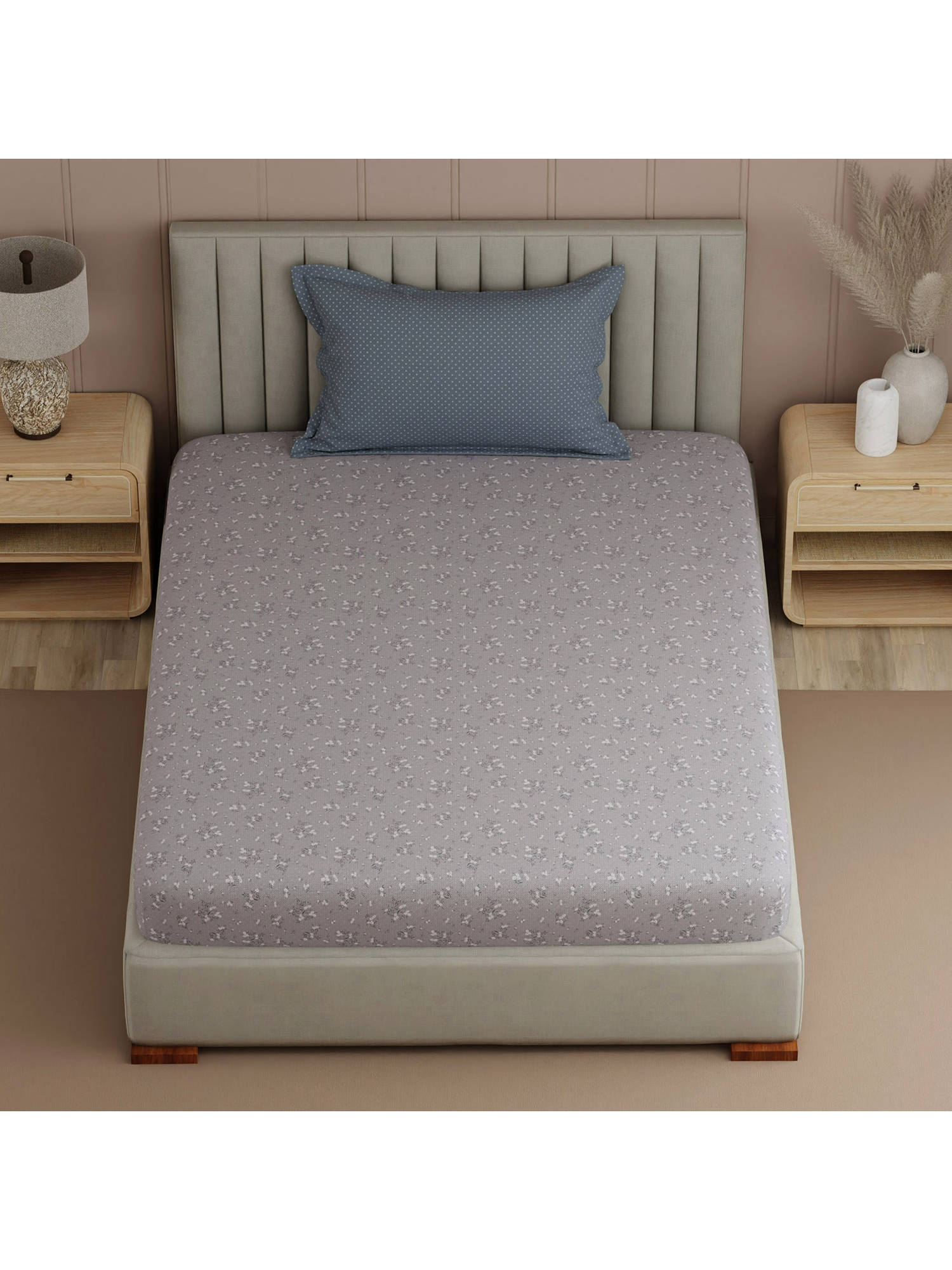 Boutique Living Valatie Grey Floral Single Bedsheet With Pillow Cover