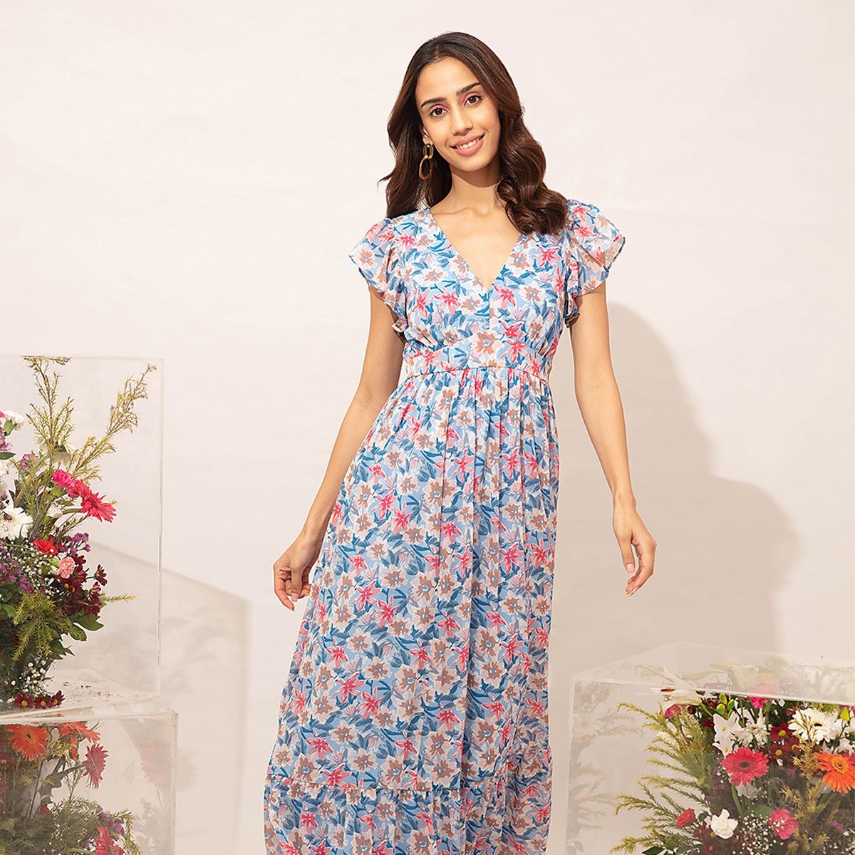 Twenty Dresses by Nykaa Fashion Multicolor Floral Sleeveless Maxi ...