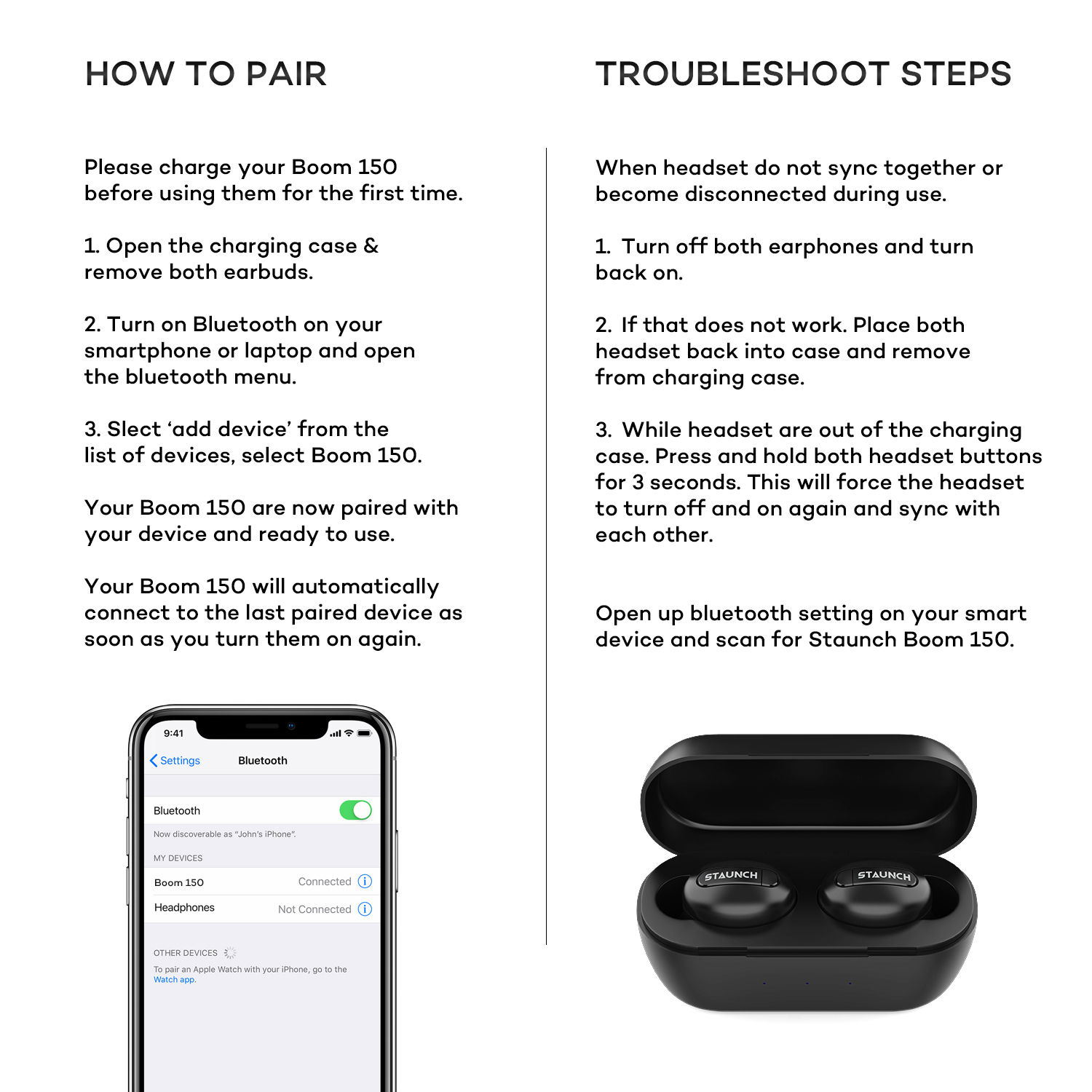 staunch boom 100 bluetooth headset