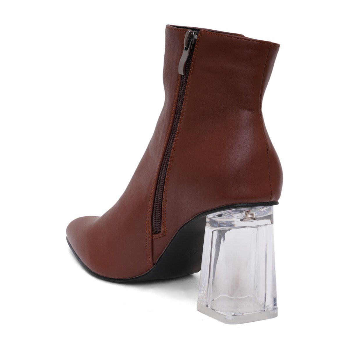 SHUZ TOUCH Solid Transparent Block Heel Ankle Length Boots Brown