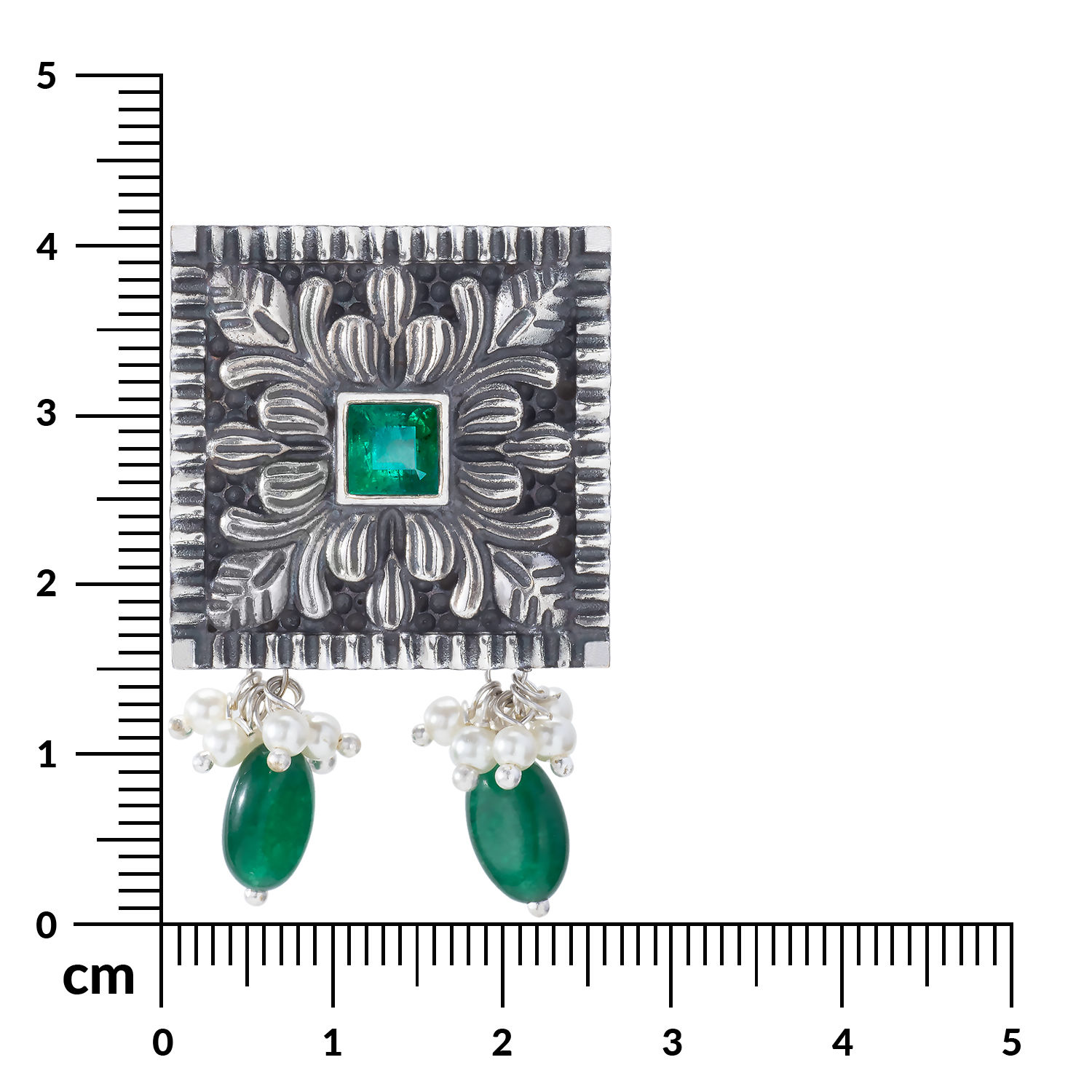 Peora Indian Traditional Oxidised Silver Green Square Earrings