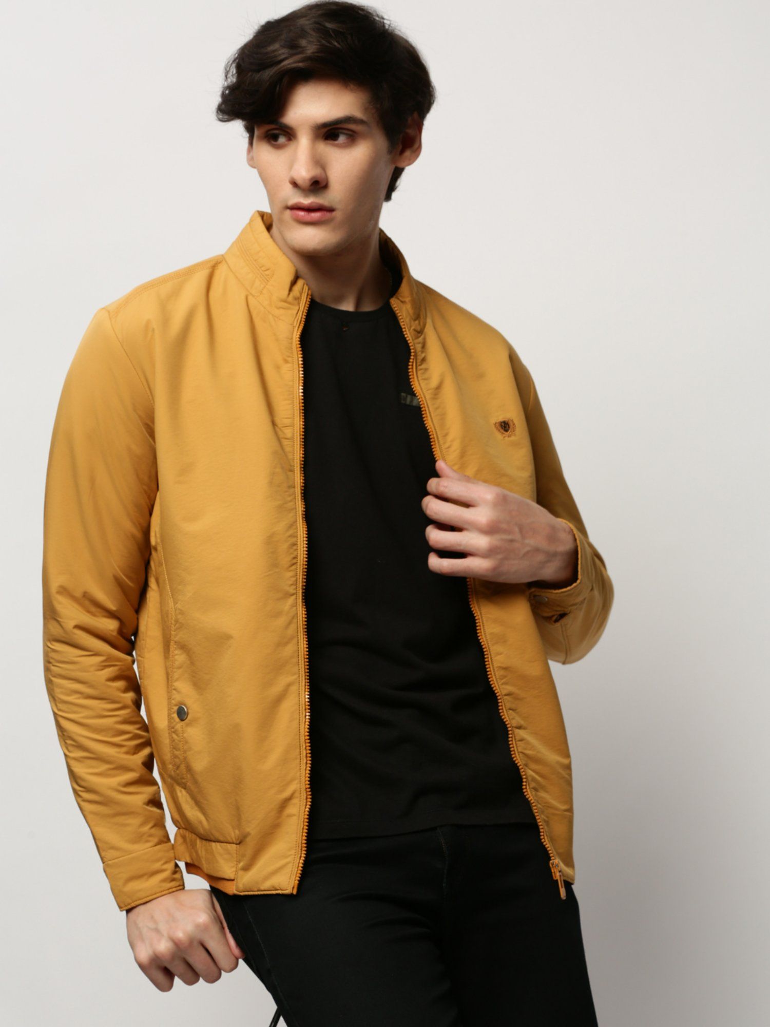 Buy SHOWOFF Men Solid Mock Collar Mustard Bomber Jacket Online