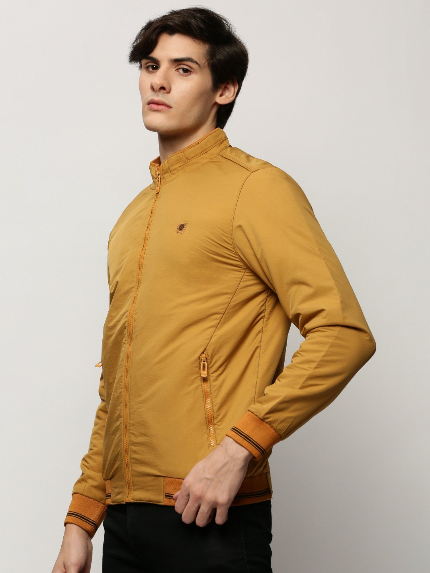 Buy SHOWOFF Men Solid Mock Collar Mustard Bomber Jacket Online