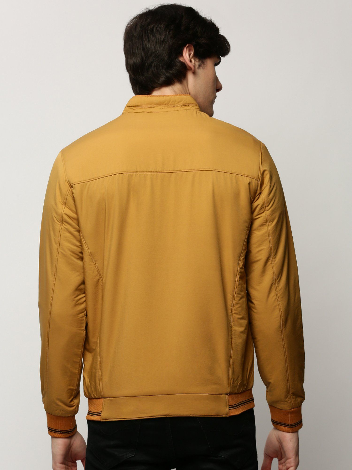 SHOWOFF Men Solid Mock Collar Mustard Bomber Jacket