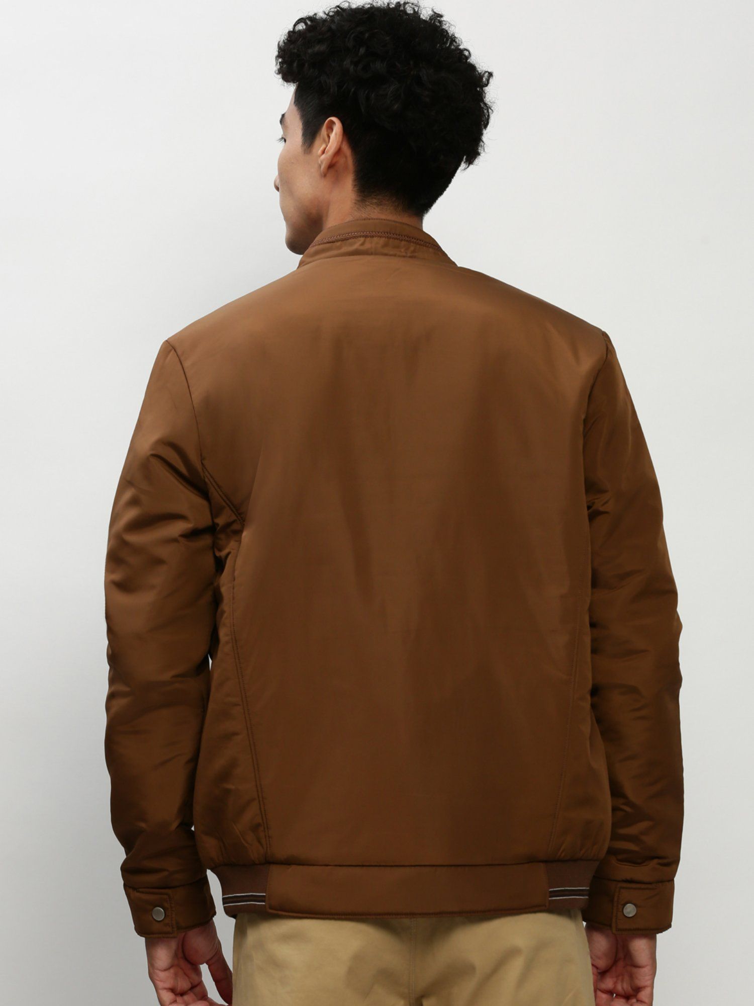 Buy SHOWOFF Men Solid Mock Collar Brown Bomber Jacket Online