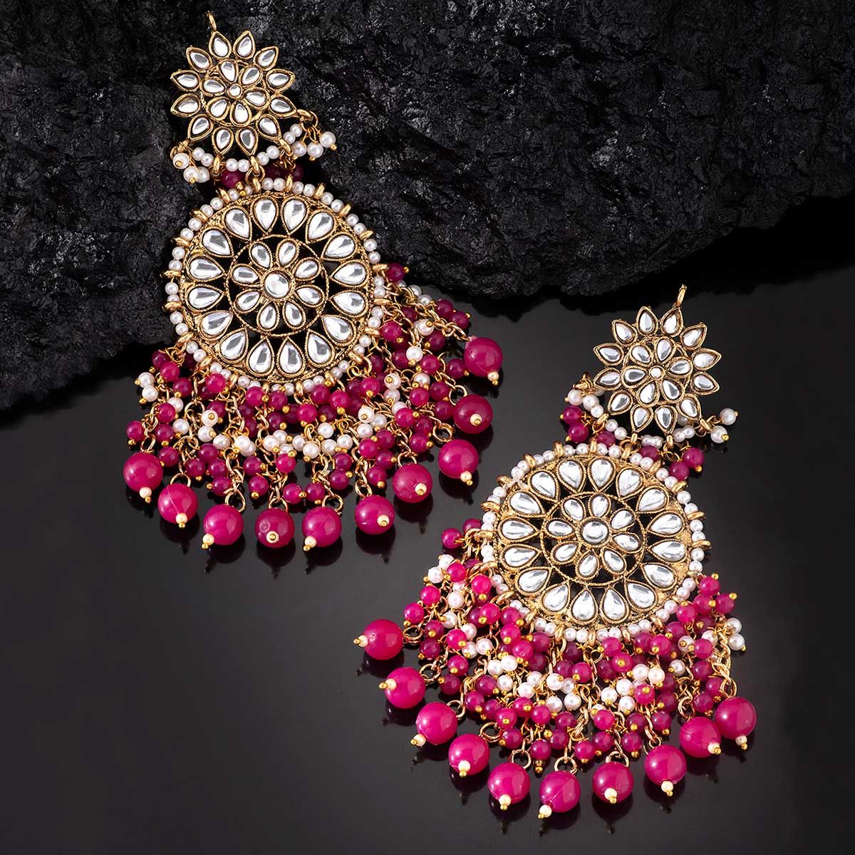 Buy Peora Gold Plated Kundan Pearl Rani Pink Chandbali Long Dangle Earrings  Jewellery (PF09E001RP) Online