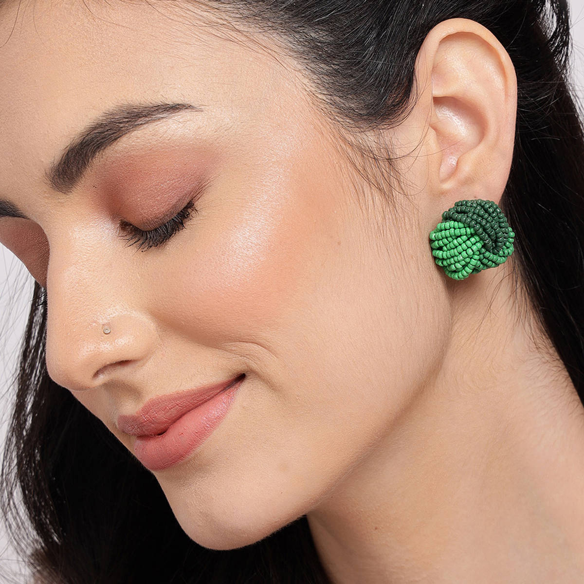 SOHI Green Beaded Studs Earrings