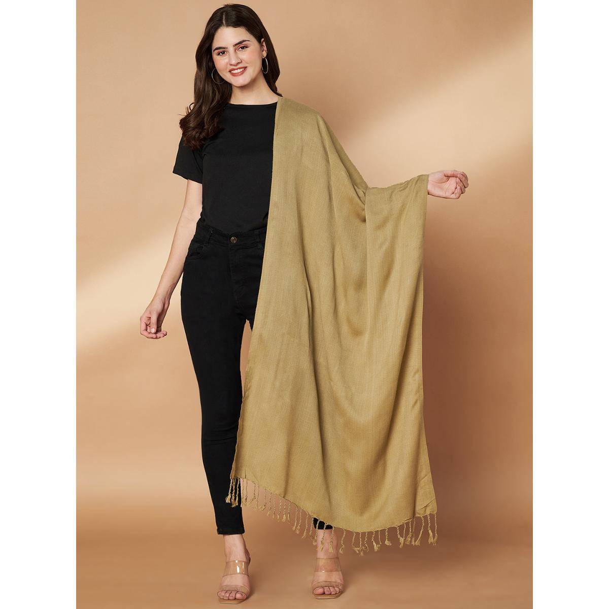 Zamour Women Plain Beige Woolen Stole