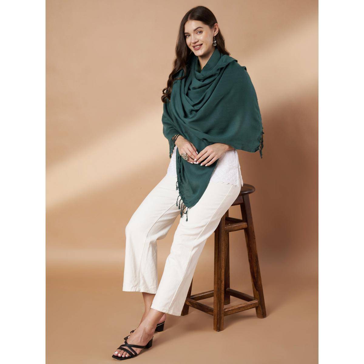 Zamour Women Plain Dark Green Woolen Stole