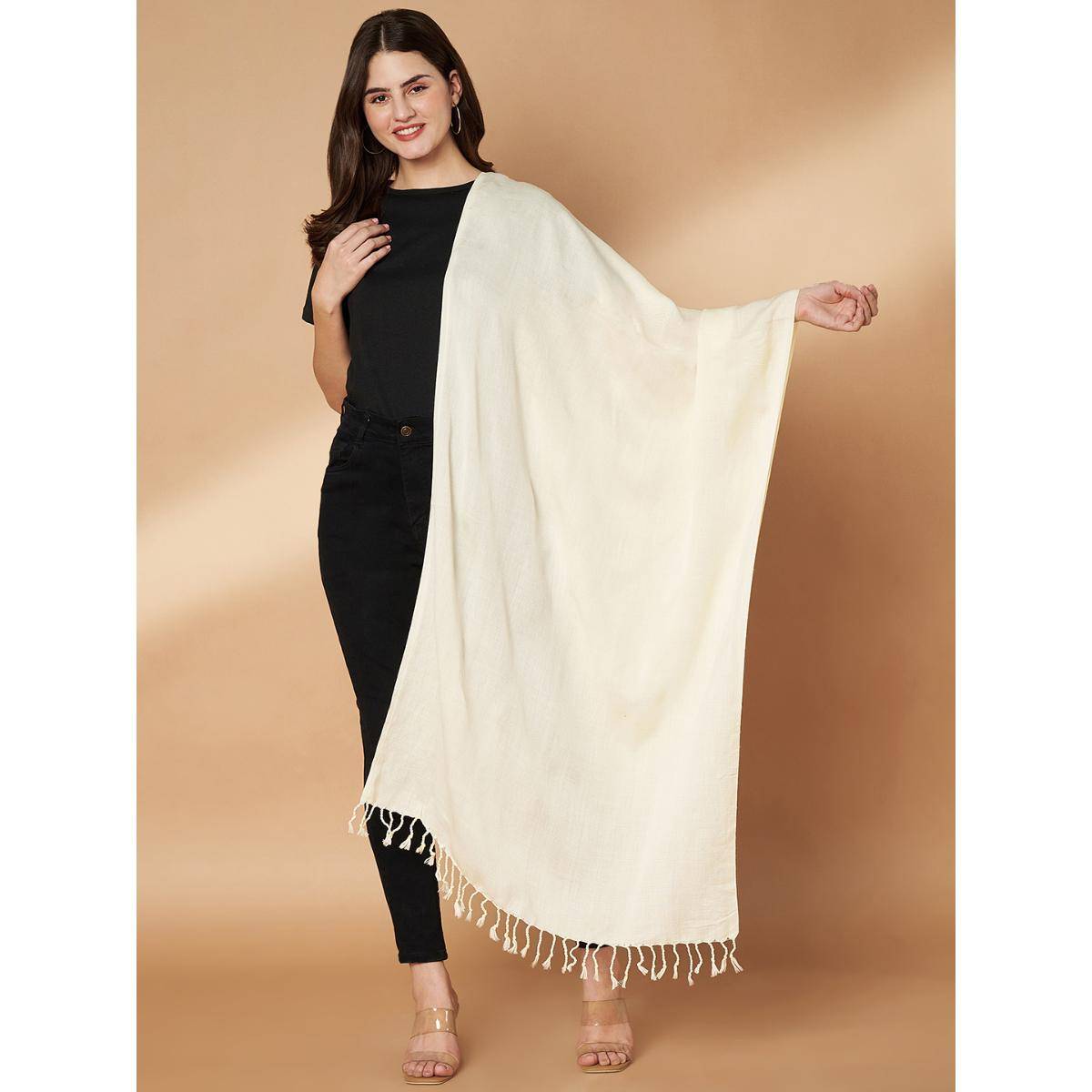 Zamour Women Plain Cream Woolen Stole