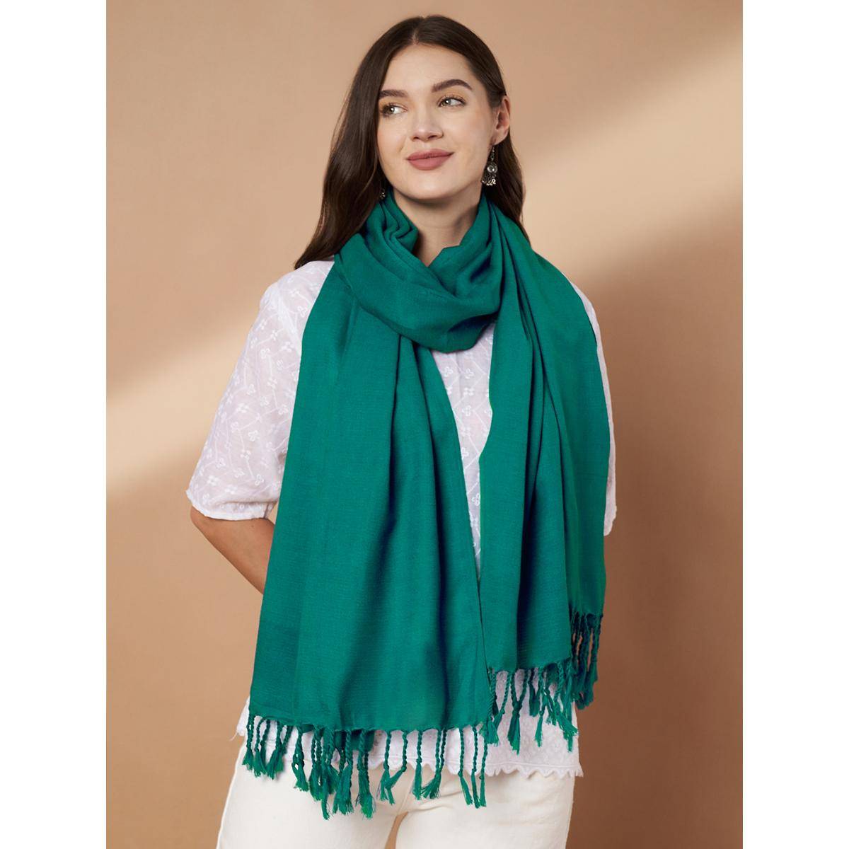 Zamour Women Plain Sea Green Woolen Stole