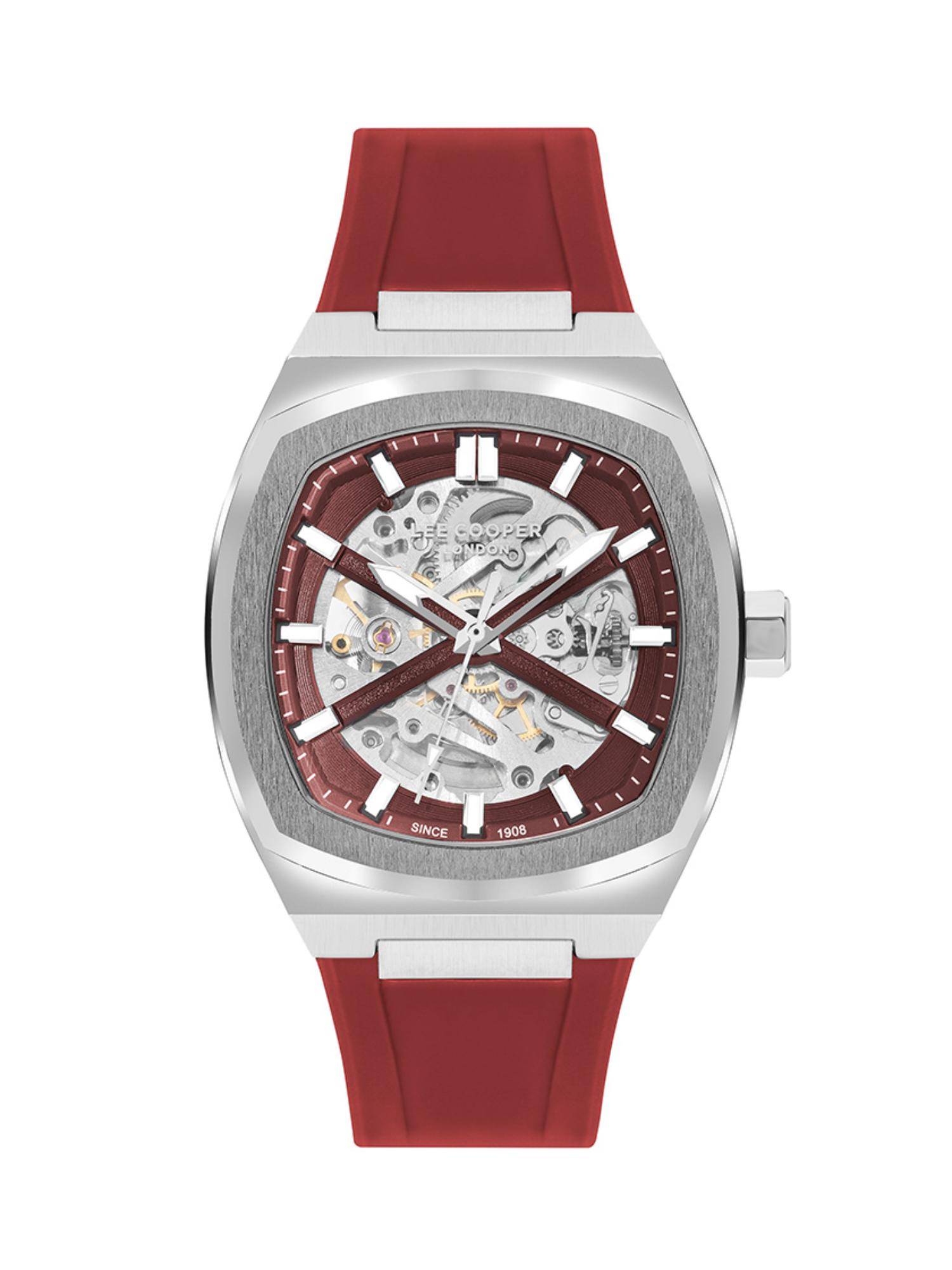 Lee Cooper Men Automatic Red Tonneau Dial Watch - LC07902.388 (M)