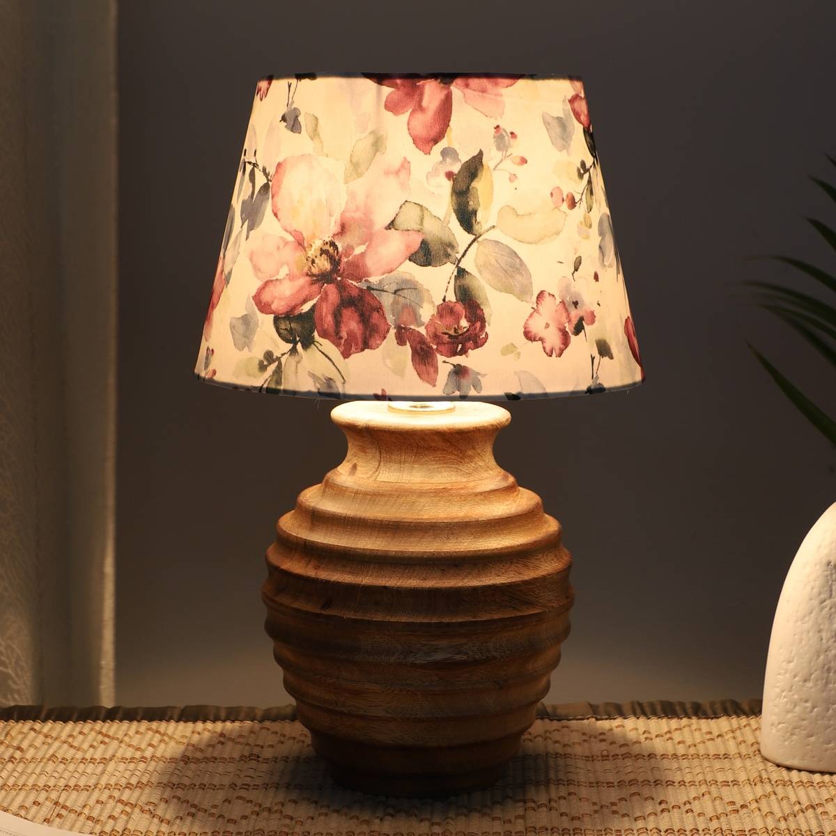 Tu Casa White Earthy Serenity Mangowood Table Lamp For Home Decoration