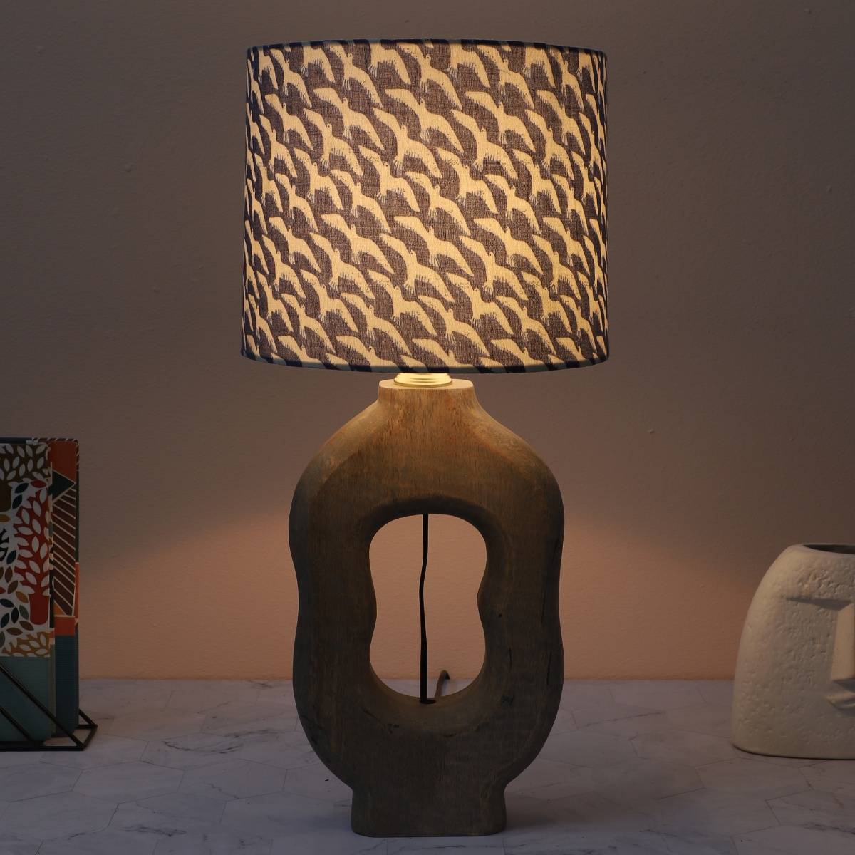 Tu Casa Navy Blue Grace Mangowood Table Lamp For Home Decoration