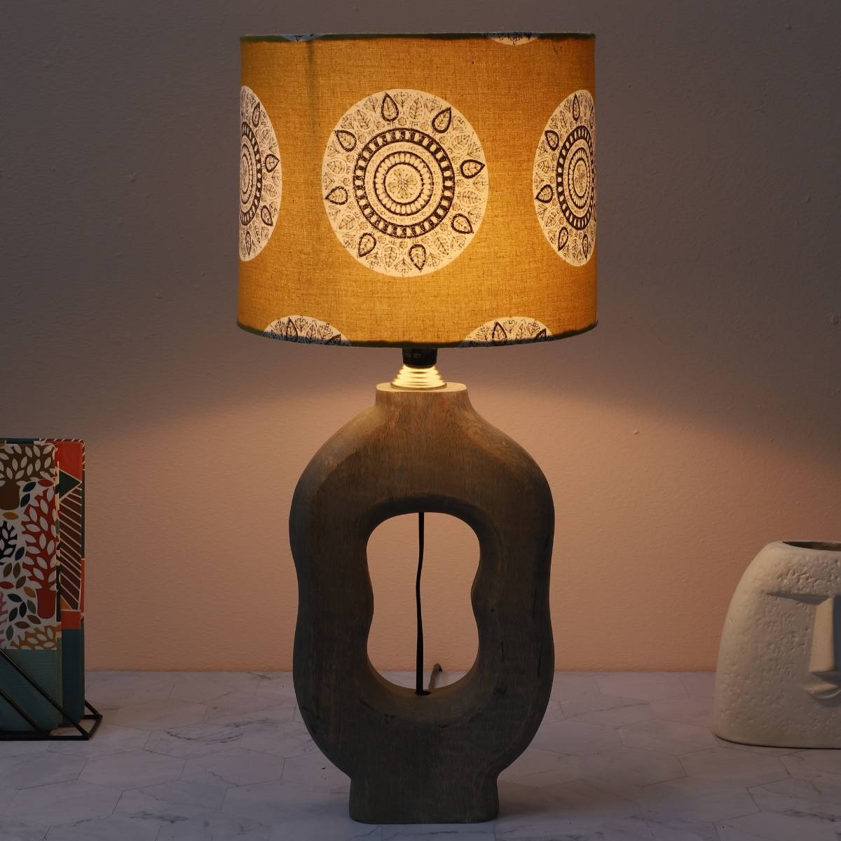Tu Casa Yellow Grace Mangowood Table Lamp For Home Decoration