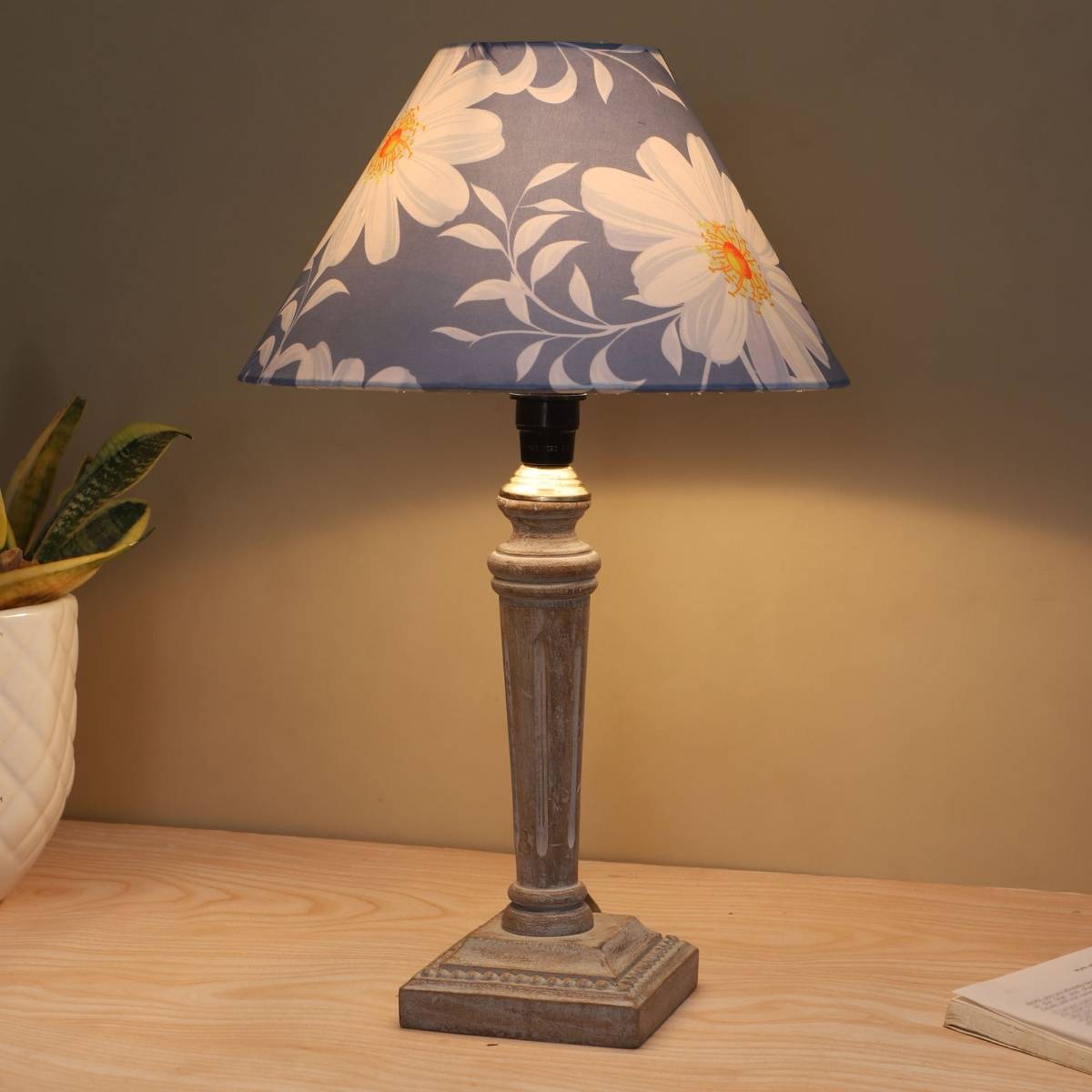 Tu Casa Blue Hand Carved Equine Mangowood Table Lamp For Home Decoration