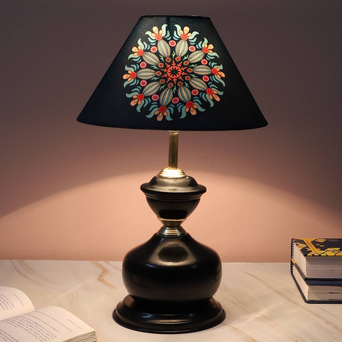 Tu Casa Navy Blue Midnight Radiance Black Metal Table Lamp For Home Decoration