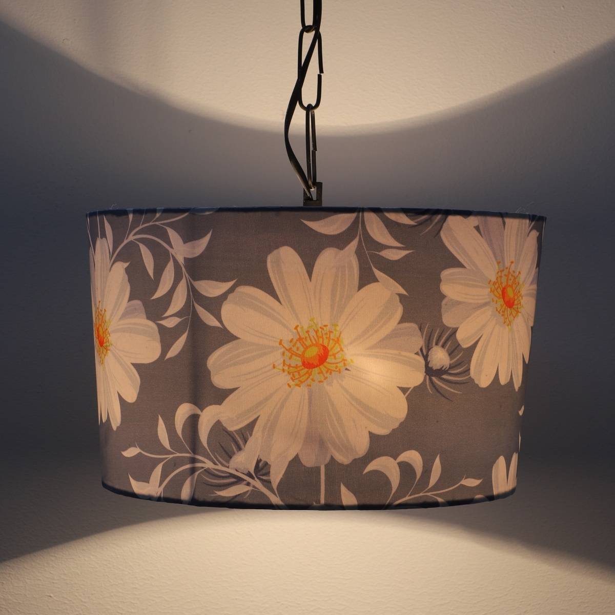 Tu Casa Blue Narcissue Floral Print Fabric Glow Pendent Light Hanging Lamp For Bedroom