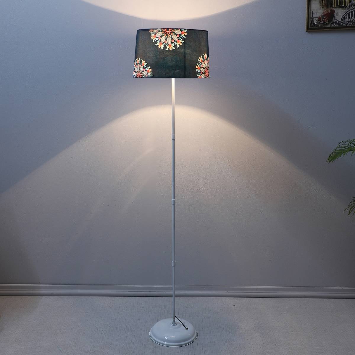Tu Casa Navy Blue White Metal-Iron Base Foldable Floor Lamp With French Floral Print