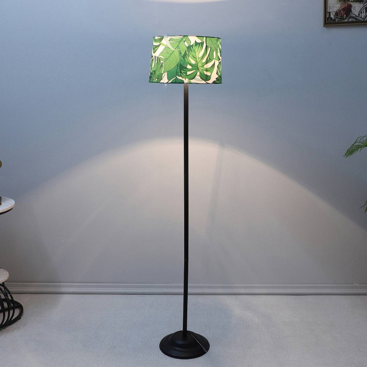 Tu Casa Green Black Metal-Iron Base Foldable Floor Lamp With Palm Print For Bedroom