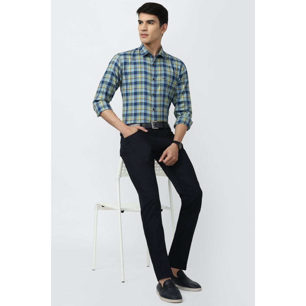 Peter England Formal Trousers : Buy Peter England Men Blue Check Slim Fit  Formal Trouser Online | Nykaa Fashion