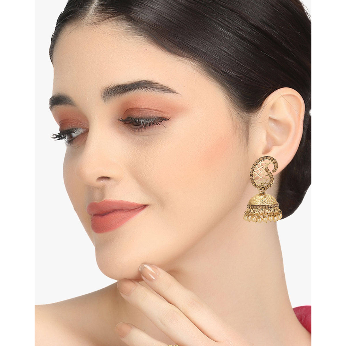 Adwitiya Women 24K Gold-Plated Handcrafted Dome Shaped Jhumki