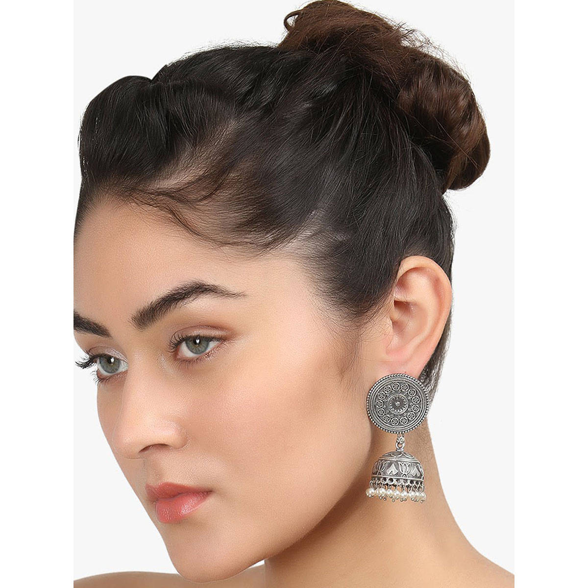 Adwitiya Women Silver-Plated White Pearl Dome Jhumka