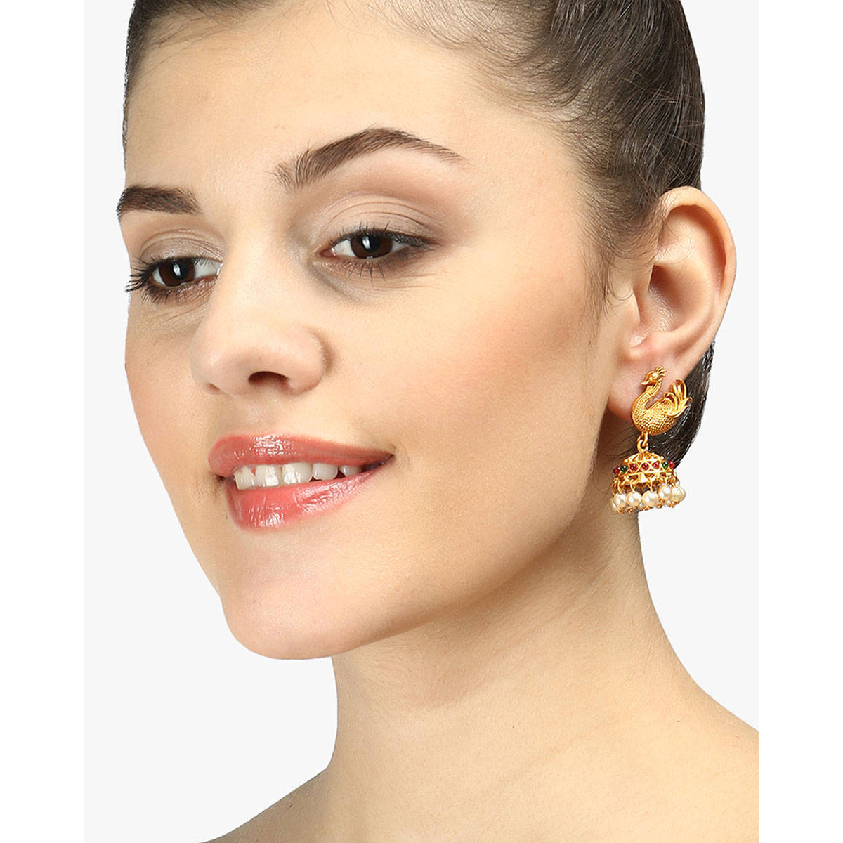 Adwitiya Multi-Color 24K Women Gold-Plated Handcrafted Peacock Shaped Jhumkas