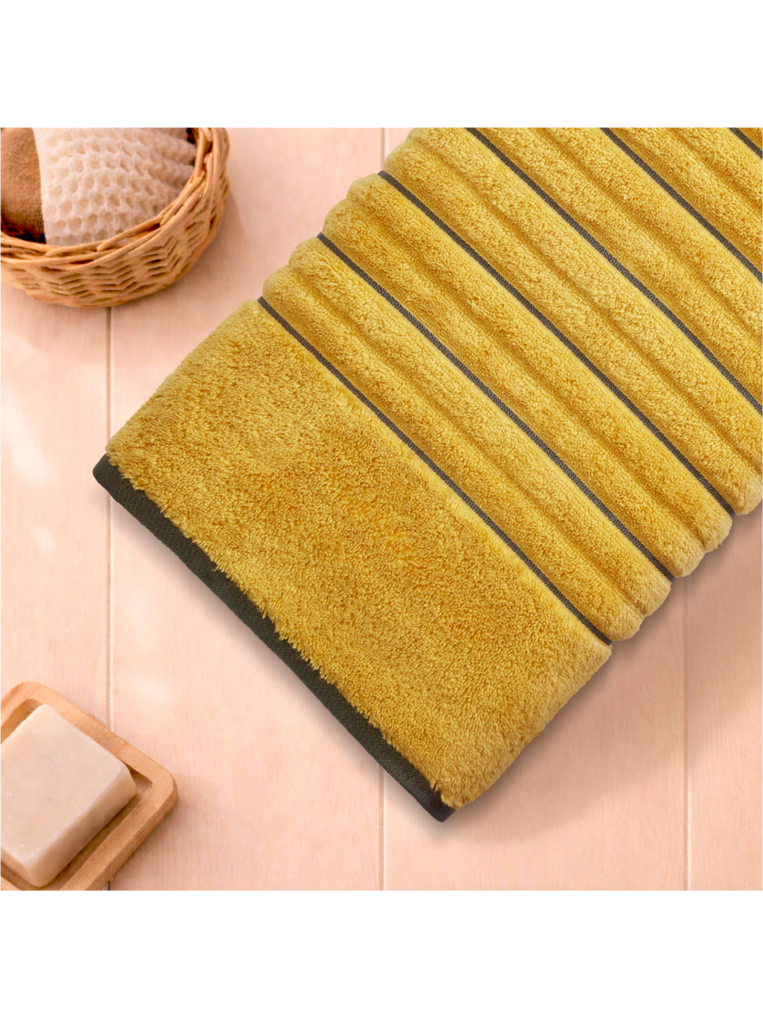 SPACES Yellow Exotica Cotton 575 Gsm Dobby Weave Premium Bath Towel