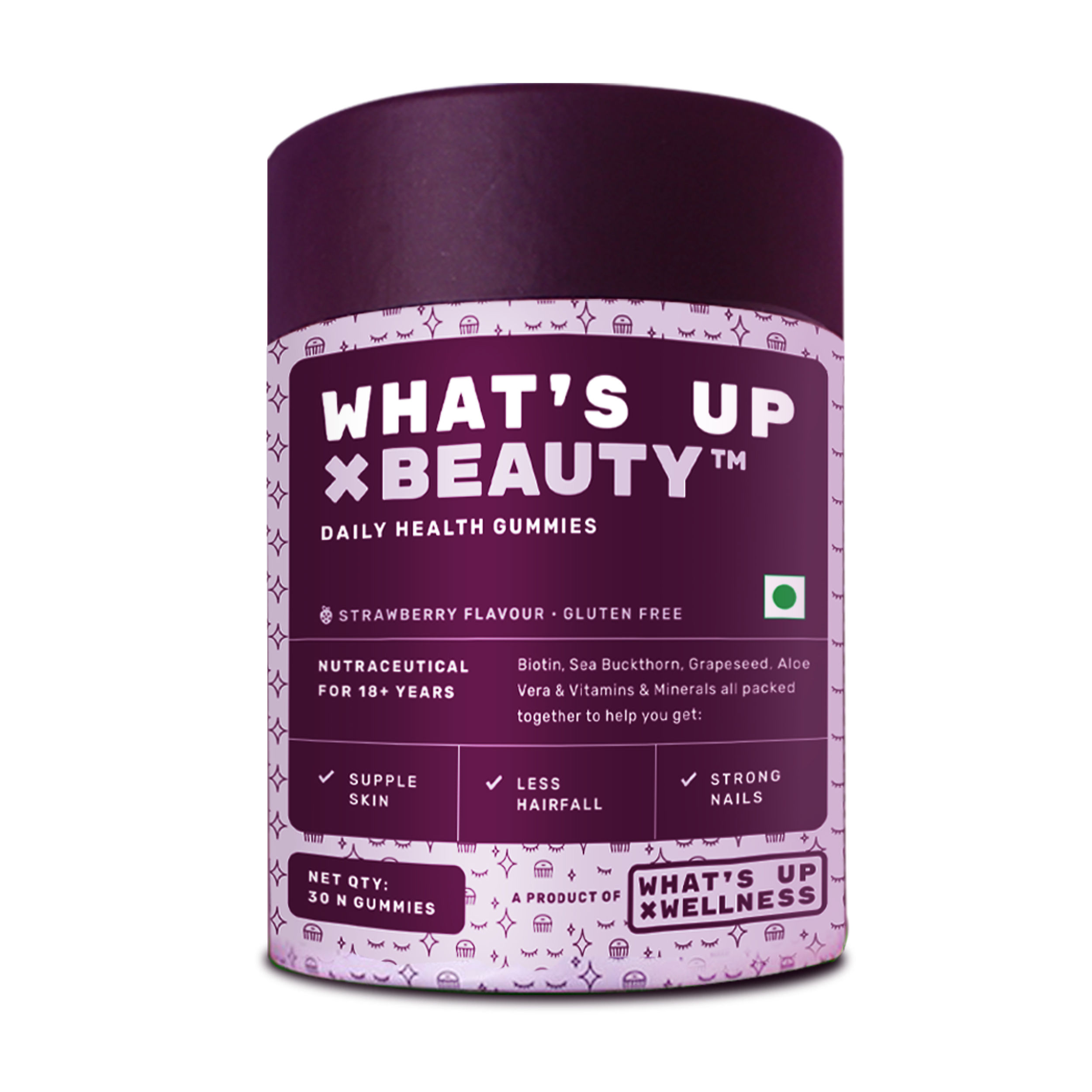 What's Up Wellness Beauty Gummies With Biotin, Zinc, Folic Acid For Hair, Skin & Nails