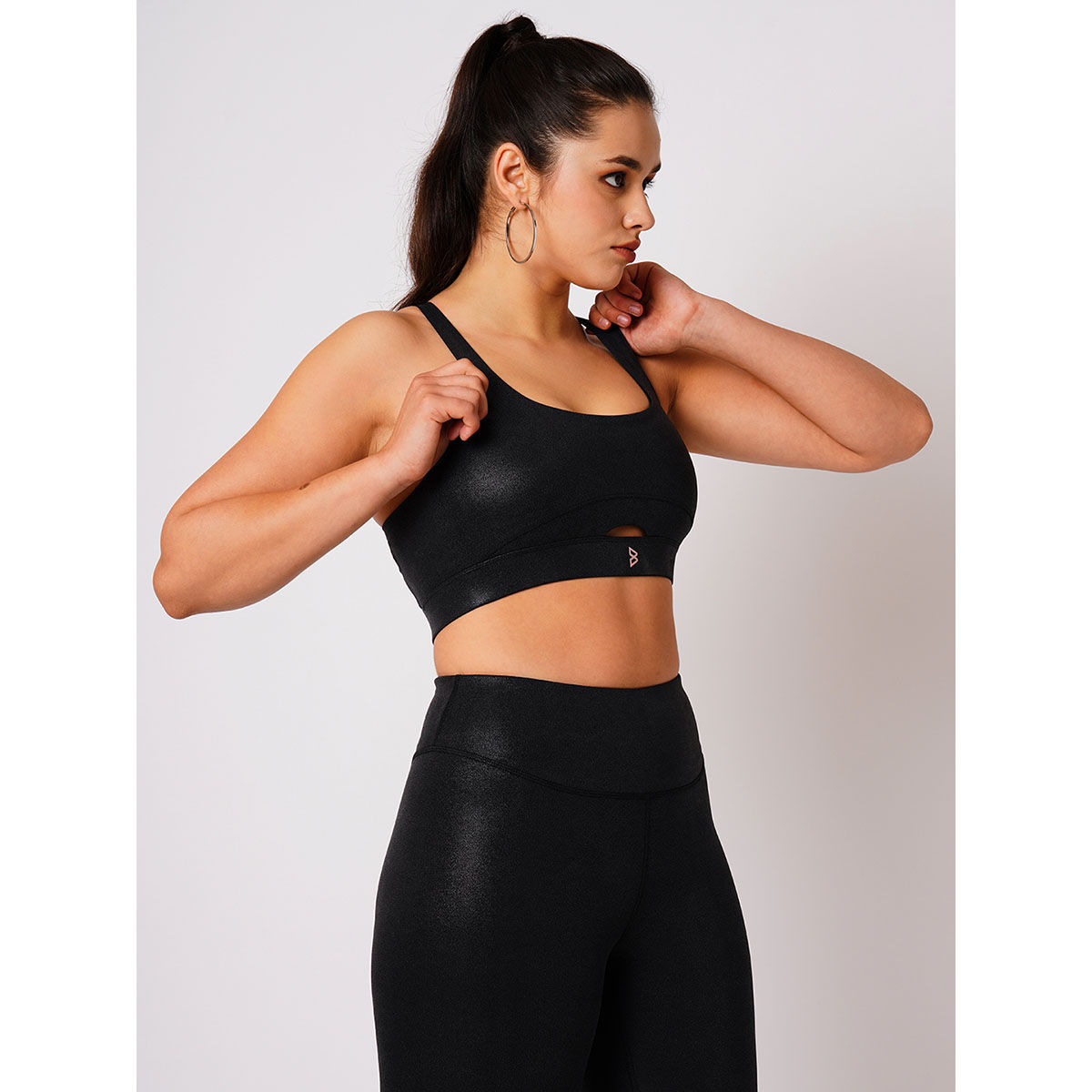 Buy Bodd Active Tanyas Go To Black Essential Glossy Strappy Sports Bra