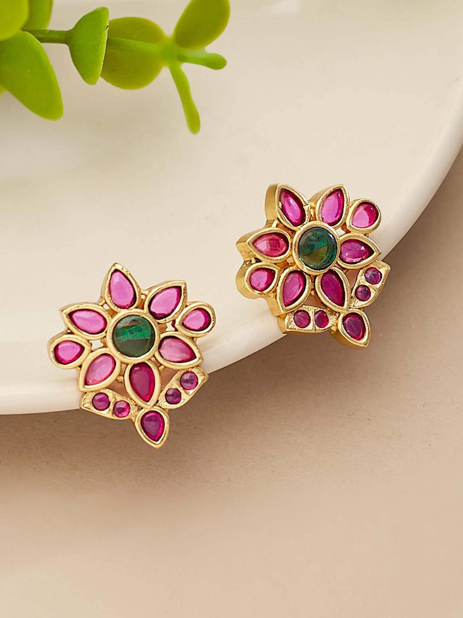 Fabindia Women Pink Metal Stud Earrings