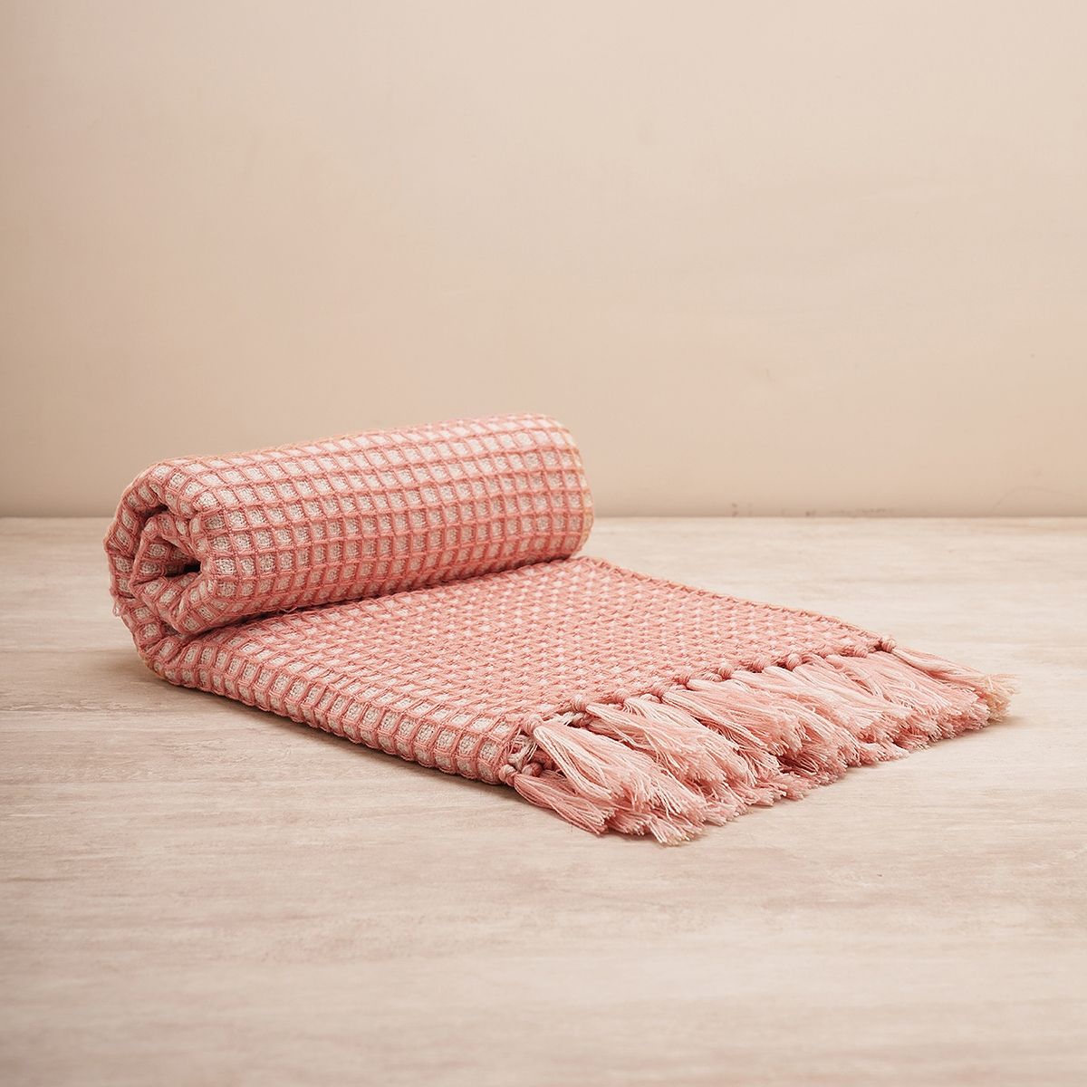 Buy Pure Home + Living Pink Waffle Weave Throw Online