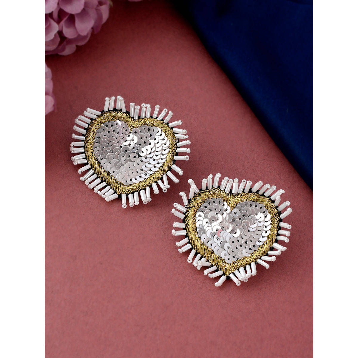 Shoshaa White Heart shaped Drop Earrings