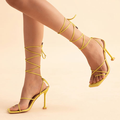 RSVP by Nykaa Fashion Lime Green Square Toe Criss Cross Tie Up Stiletto  Heels (EURO 38)